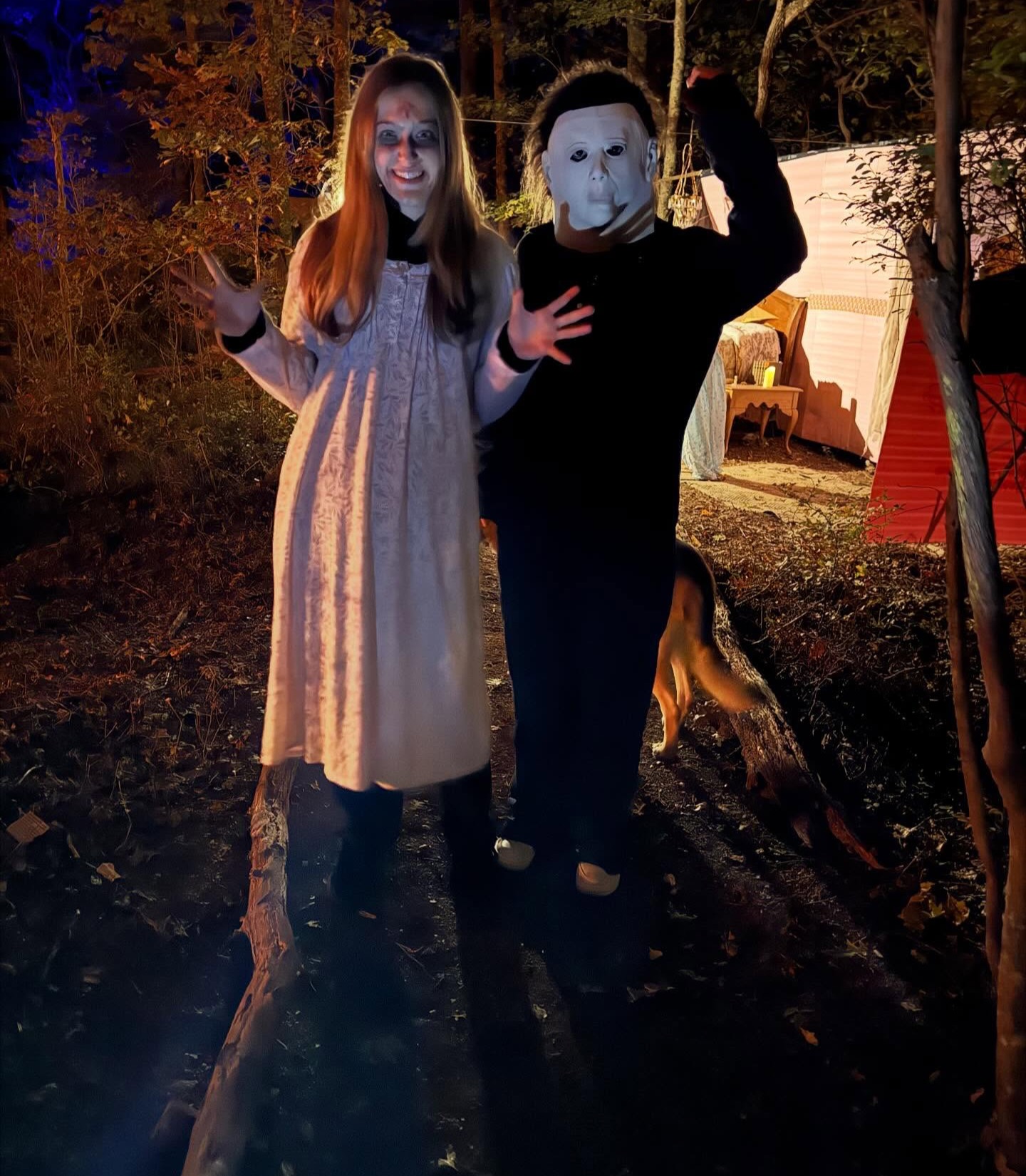 Glow sticks lighting the haunted path